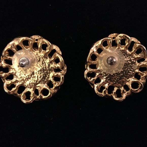 Pierced Earrings Vintage Retro Purple Convex Gold - Picture 4 of 9